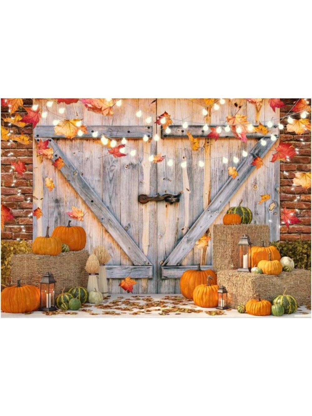 10x8FT Fall Autumn Backdrop with Pumpkins & Maple Leaves for Thanksgiving Photo